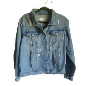 Women's Warehouse One Denim Jacket Size L Blue Distressed